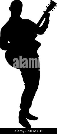 Silhouette image of a guitar player on a white background, suitable for tattoos, logos, icons, stickers, advertising Stock Vector