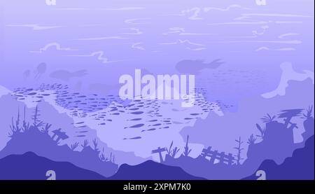 Cartoon underwater landscape banners with sea fishes and ocean animals ...