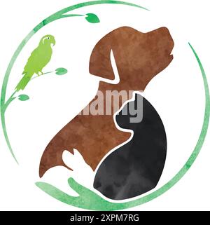 Watercolor Animals vector, dog cat fist rabbit watercolor illustration vector, Animals illustration Stock Vector