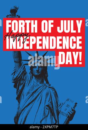 US Independence Day. A statue of liberty against the sky and fireworks ...