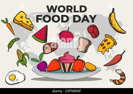 hand drawn world food day background illustration design Stock Vector