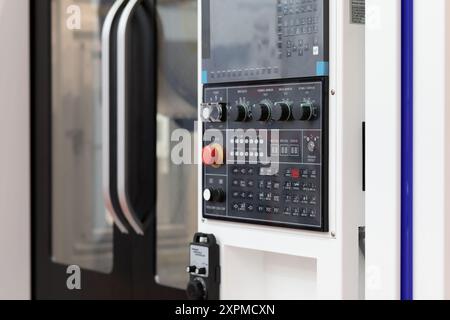 Modern industrial metalworking CNC machine closeup. Selective focus. Stock Photo