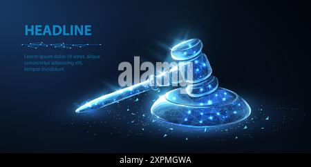 Gavel hammer. Law judge, digital justice, legal concept, justice system Stock Vector