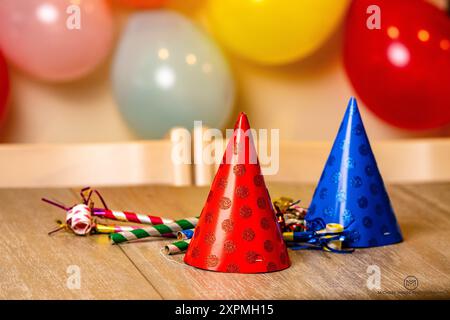 Party background with balloons and blowers Stock Photo - Alamy
