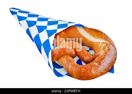 Bavarian Pretzel and bag isolated on white background Stock Photo