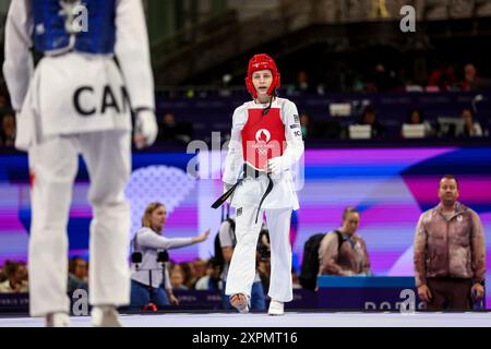 Paris, France. 07th Aug, 2024. Lena Stojkovic of Croatia during the Women's Taekwondo -49kg Round of 16 on day twelve of the Olympic Games Paris 2024 at Grand Palais on August 7, 2024 in Paris, France. Photo: Igor Kralj/PIXSELL Credit: Pixsell/Alamy Live News Stock Photo