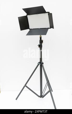 LED video lights on tripod stand isolated on white background Stock Photo