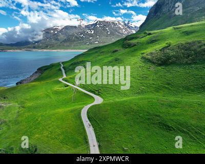 Panoramic view of the wonderful lake of Mont Cenis, in Savoie, in the French Alps Stock Photo