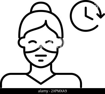Nurse wearing surgical mask and clock. Health clinic working hours. Medical service schedule. Pixel perfect, editable stroke vector icon Stock Vector
