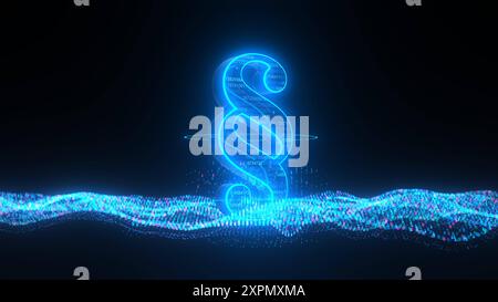 Data Law Concept - 3D illustration. Glowing paragraph between the waves of bytes. 3d illustration.  RECORD DATE NOT STATED Stock Photo