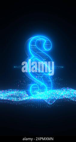 Data Law Concept - 3D illustration. Glowing paragraph between the waves of bytes. 3d illustration.  RECORD DATE NOT STATED Stock Photo
