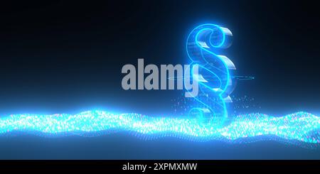 Data Law Concept - 3D illustration. Glowing paragraph between the waves of bytes. 3d illustration.  RECORD DATE NOT STATED Stock Photo