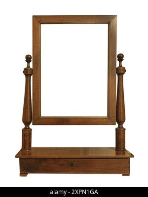 Antique Classic Old Vintage Wooden Rectangle ornate mockup  frame isolated on white. with clipping path Stock Photo