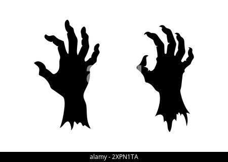 Halloween zombie hand silhouette set, on white background. Vector illustration Stock Vector