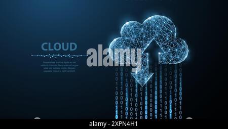 Cloud technology. Polygonal wireframe art looks like constellation. Concept illustration or background Stock Vector