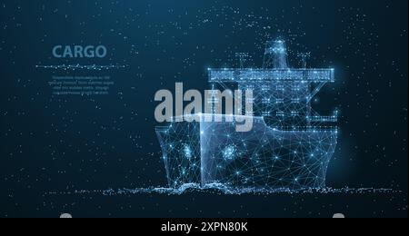 Worldwide cargo ship. Polygonal wireframe mesh art. Transportation, logistic, shipping concept illustration or background Stock Vector