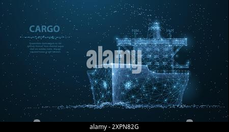 Worldwide cargo ship. Polygonal wireframe mesh art. Transportation, logistic, shipping concept illustration or background Stock Vector