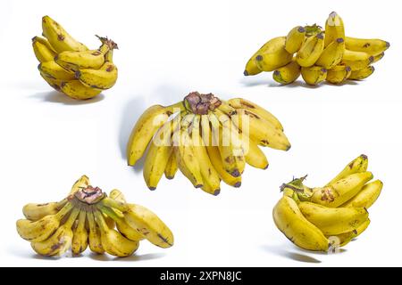 Set of bananas isolated on a white background. Closeup ripe bunch bananas. Stock Photo