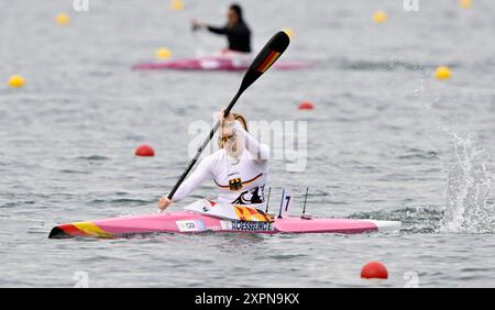 Paris, France. 07th Aug, 2024. Paris 2024 Olympic Games. Canoe Sprint. Olympic Nautical Stadium. Paris. Enja Roesseling (GER) in the Canoe Sprint competition during the 2024 Paris Olympics at Olympic Nautical Stadium, France. Credit: Sport In Pictures/Alamy Live News Stock Photo