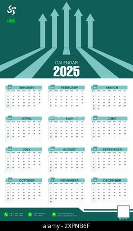2025 Calendar design template week starts Sunday.  Clean Elegant Template Schedule Planner Stock Vector