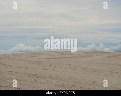 Rabjerg Mile - moving migrating coastal dune near Skagen, Denmark. Sand and sky. Abstract photo, divided in half into 2 parts 50-50 concept. Stock Photo