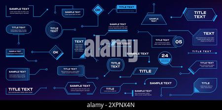 Callout shapes. Futuristic infographic elements with hologram labels, sci fi tech radar menu callout buttons and frames. Vector infographics elements Stock Vector