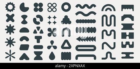 Modern geometric shapes. Minimalist abstract figures, brutalist 3D basic shapes and lines, minimal modern simple forms. Vector collection. Bauhaus and Stock Vector