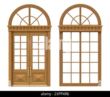Classic arched wooden window and doors Stock Vector