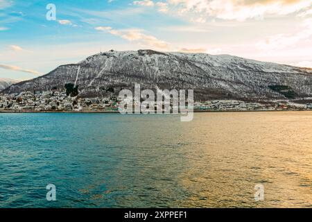 View of a marina and harbor in Tromso, North Norway. Tromso is considered the northernmost city in the world with a population above 50,000 Stock Photo