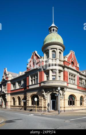 A vertical image of the Mediterranean Shipping Co building in the West End heritage precinct of Fremantle, Western Australia Stock Photo