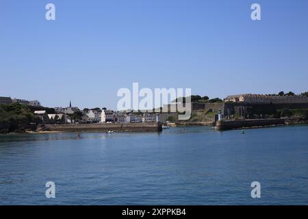 View of Le Palais from the sea, Belle Ile en Mer, Brittany, France Stock Photo