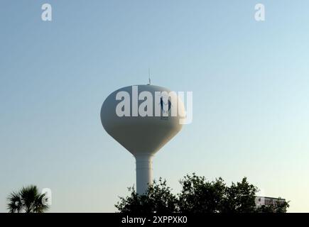 Illustration shows a man and woman performing the Carolina Shag dance on a water tower at Ocean Drive in North Myrtle Beach, South Carolina. Stock Photo