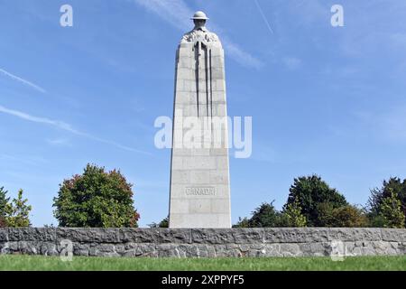 The St. Julien Memorial, also known as The Brooding Soldier, is a Canadian war memorial and small commemorative park located in the village of Saint-Julien, Langemark, Belgium. Stock Photo