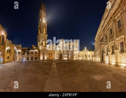 The beautiful Piazza del Duomo in Lecce, Italy, at night with no people Stock Photo