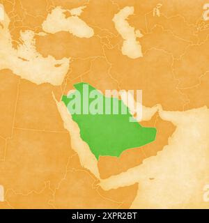 Old green map of Saudi Arabia in textured green paper, isolated on ...