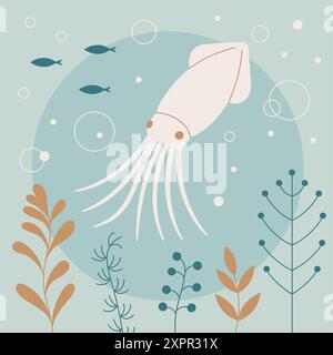 A flat art vector illustration featuring a squid. Stock Vector