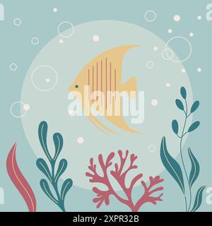 A flat art vector illustration featuring an angelfish. Stock Vector