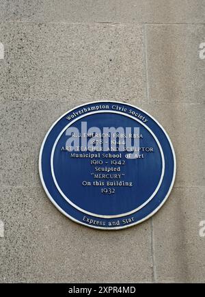 Blue plaque on the Express and Star newspaper offices in Wolverhampton Stock Photo