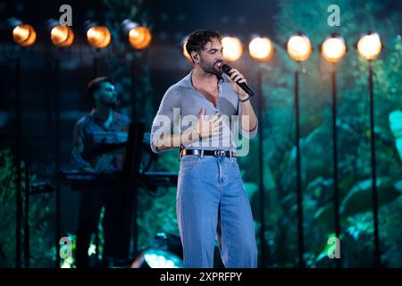 Naples, Italy. 28th June, 2024. Marco Mengoni performs live at the Piazza del Plebiscito for the Tropico Tour 2024. (Photo by Andrea Gulí/SOPA Images/Sipa USA) Credit: Sipa USA/Alamy Live News Stock Photo