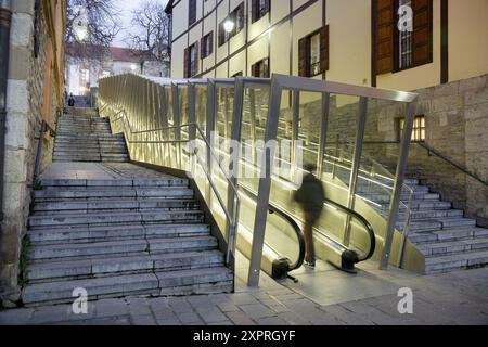 Moving walkway connecting old town with the city, Vitoria. Alava, Euskadi, Spain Stock Photo