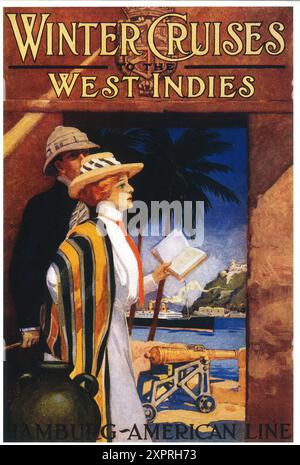 1911 Hamburg American Cruise Line ad - Winter Cruises West Indies Stock Photo