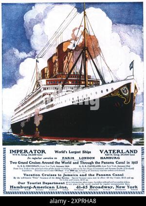 1914 SS Vaterland and Imperator cruise ships of the Hamburg American Line ad Stock Photo