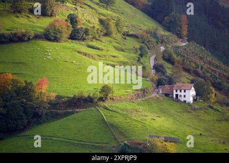 Farmhouses, Eibar, Gipuzkoa, Basque Country, Spain. Stock Photo