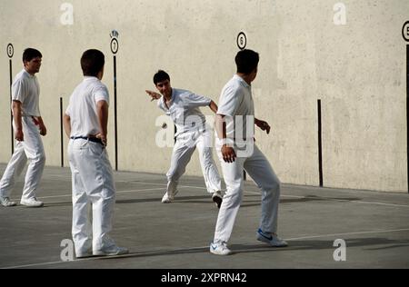 Basque pelota being played in frontón (two walled court), Zumarraga. Guipuzcoa, Euskadi, Spain Stock Photo