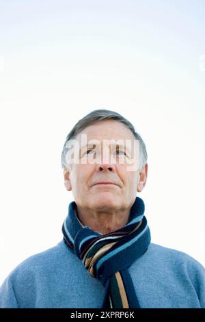 Adult, Adults, Blue eyed, Blue eyes, Blue-eyed, Caucasian, Caucasians, Color, Colour, Contemporary, Daytime, exterior, From below, Gray-haired, Grey h Stock Photo