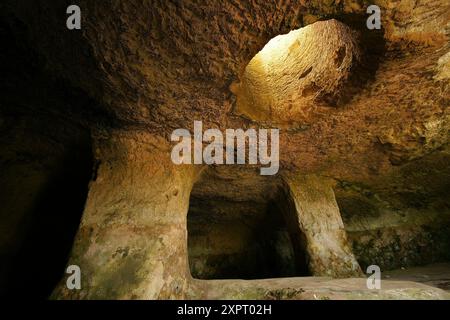 Hypogea from the pretalayot period, Cala Morell necropolis, Minorca. Balearic Islands, Spain Stock Photo