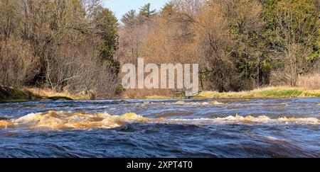 Smaller cascade on the river flowing through the forest Stock Photo