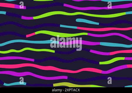 Neon lights road rays seamless pattern. Blue pink bright stripes geometric design. Horizontal lines strokes prints for textiles. Abstract futuristic Stock Vector