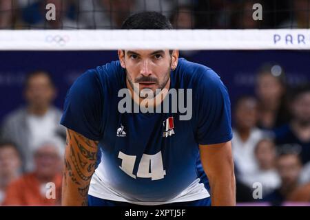 Le GOFF Nicolas ( 14 - France ), Volleyball, Men's Semifinals between Italy and France during the Olympic Games Paris 2024 on 7 August 2024 at South Paris Arena in Paris, France Stock Photo
