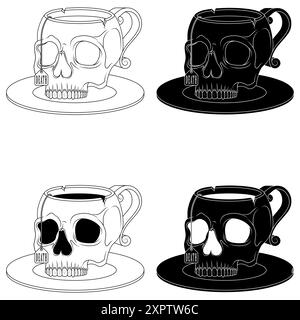 Vector design of human skull porcelain tea cup, skull coffee cup, blood ...